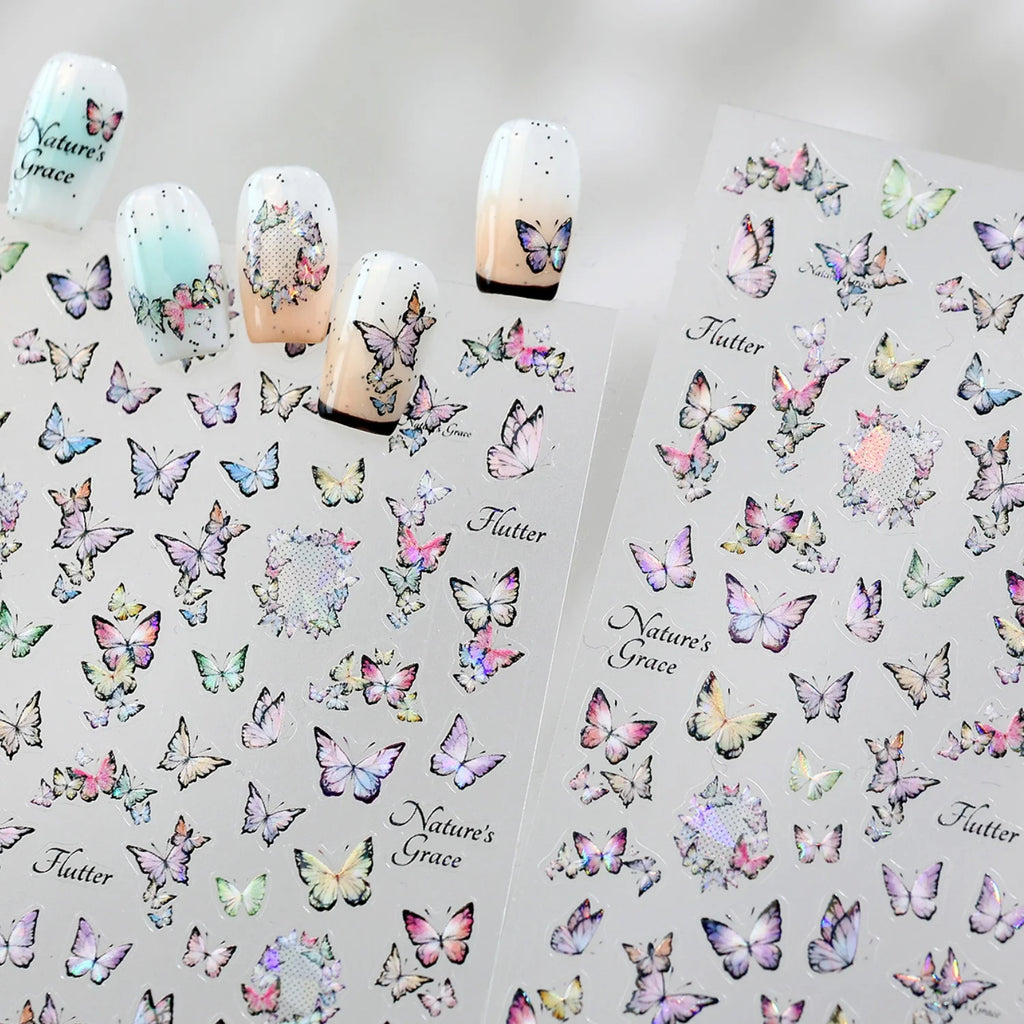 5D Holographic Butterfly Nail Art Stickers | Laser Decals DIY Nail Art Stickers QXL