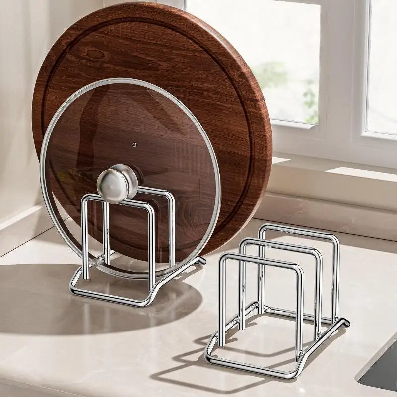 Stainless Steel 3-Slot Pot Lid & Cutting Board Rack Organizer Kitchen Organizer Rack QXL