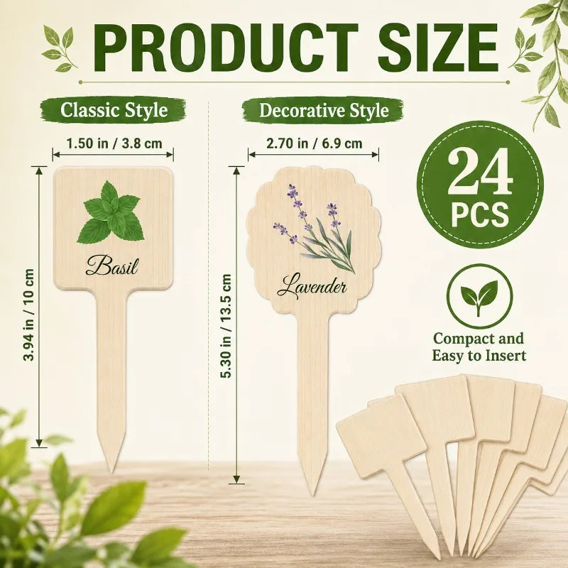 24-Pack Wooden Plant Labels | Printed Herb & Garden Markers Garden Plant Markers QXL