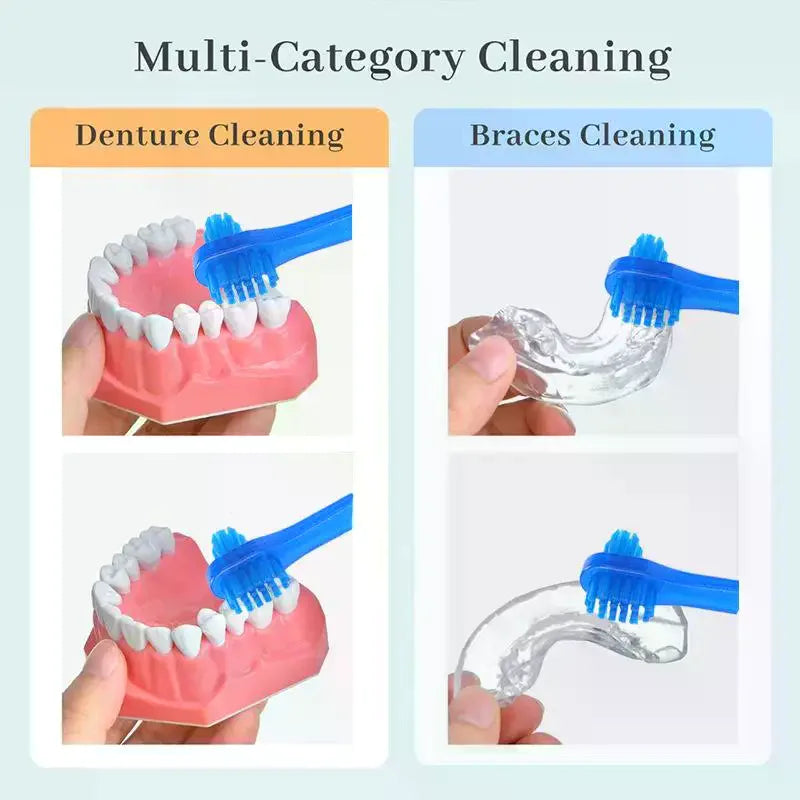 T-Shape Dual-Head Denture Brush | Retainer & Braces Cleaner Denture Cleaning Brush QXL