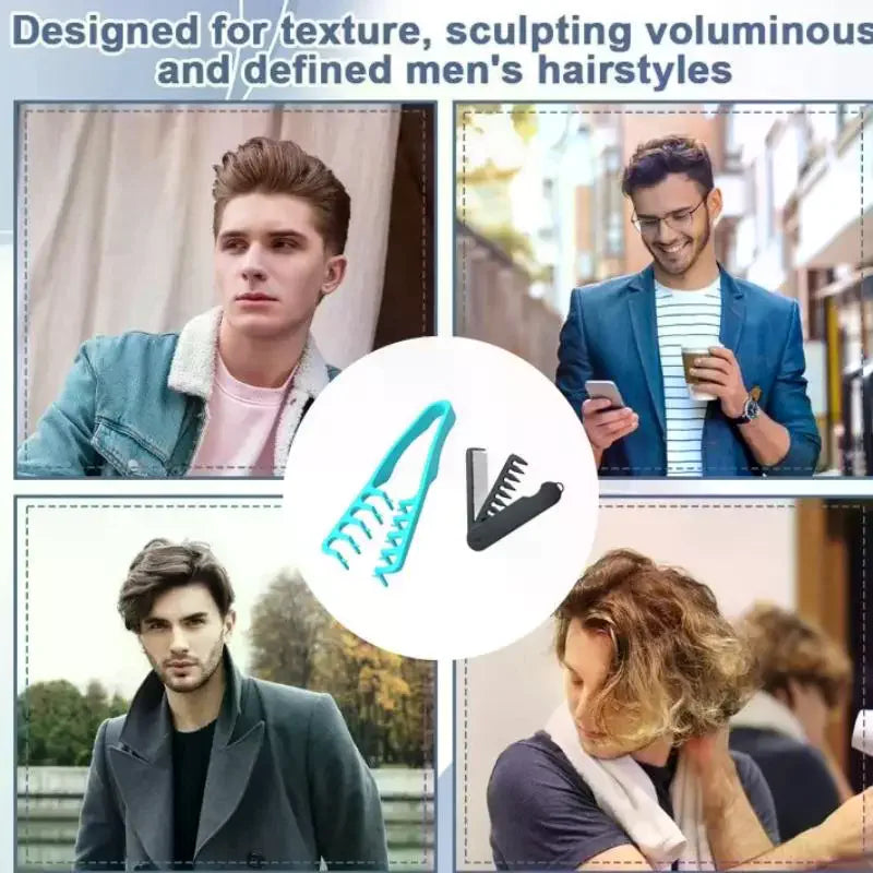 2-Pack Men's Wide-Tooth Texture Comb & Folding Comb Set Hair Comb Set QXL