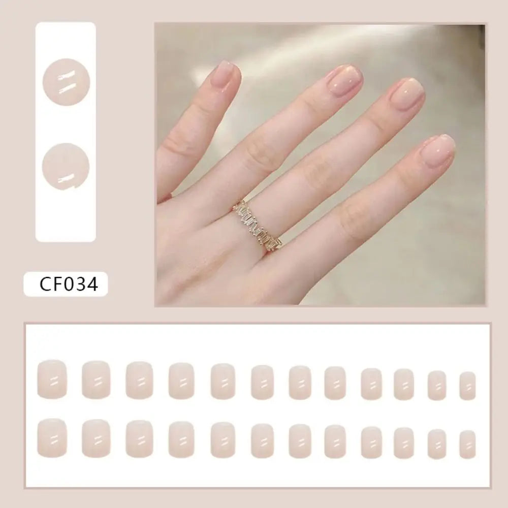 24-Pack Short Round French False Nails | Full Cover Nail Tips False Nail Tips QXL