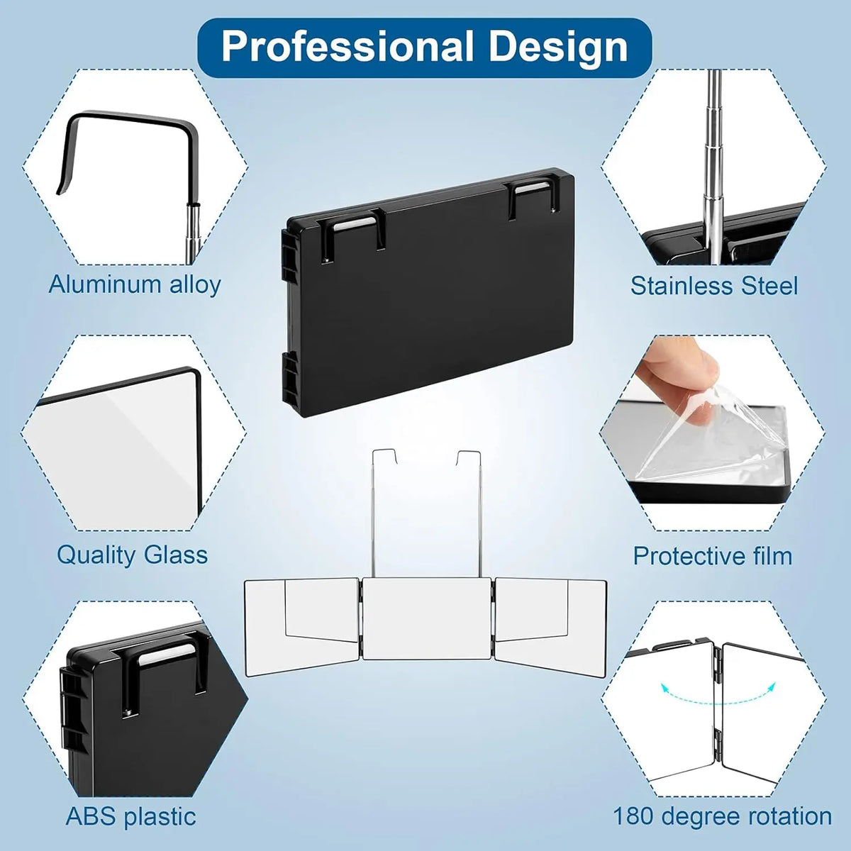 3-Way Trifold Mirror for Self Hair Cutting | 360° Barber Mirror Trifold Barber Mirror QXL