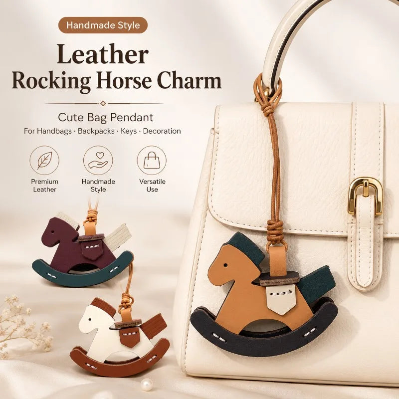 Leather Rocking Horse Bag Charm | Layered Pendant Keychain Bag Charm Pendant QXL