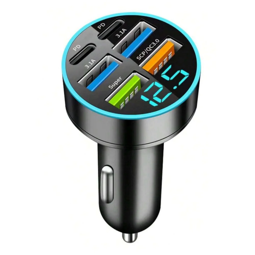 6-Port 120W USB Car Charger | PD QC3.0 Fast Charging Car Charger QXL Black