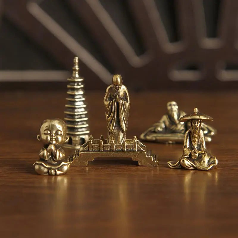 Brass Fisherman Mini Figurine | Retro Desktop Statue Décor Decorative Figurine QXL