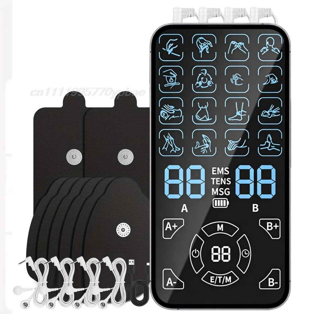 4-Channel TENS & EMS Unit | 16 Modes Full-Body Massager TENS EMS Stimulator QXL 1 Host 8 Pads Black
