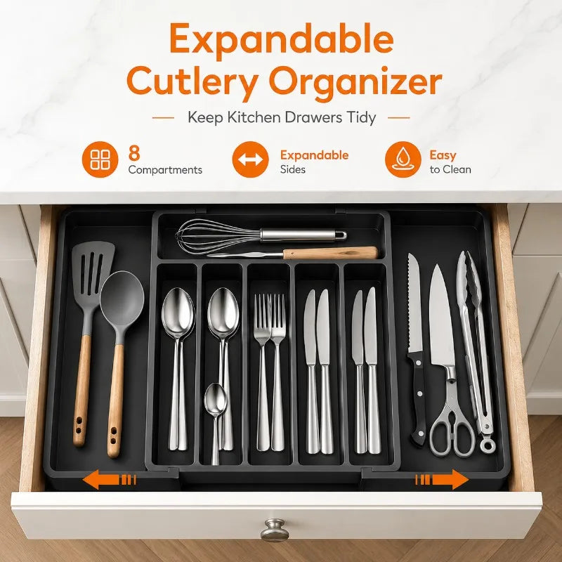 Expandable 8-Compartment Cutlery Organizer | Drawer Tray Cutlery Drawer Organizer QXL