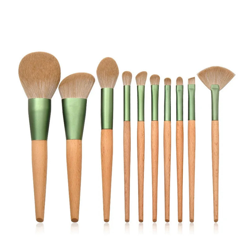 10-Pc Super Soft Makeup Brush Set | Wool Fiber & Wood Handle Makeup Brush Set QXL 10 brushes