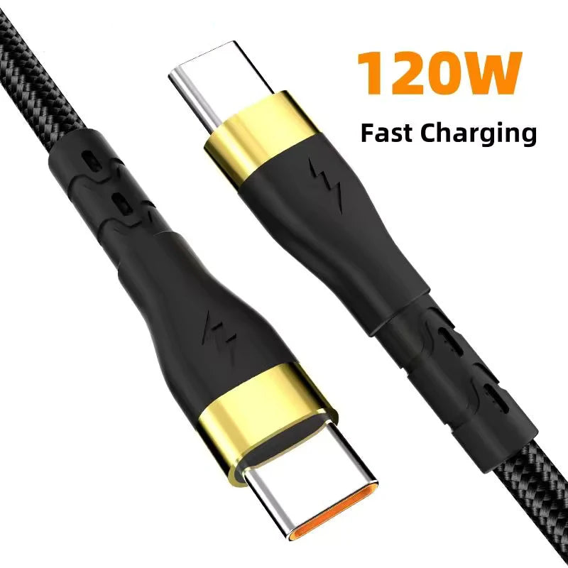 120W 6A USB-C to USB-C Fast Charging Braided Cable USB-C Charging Cable QXL