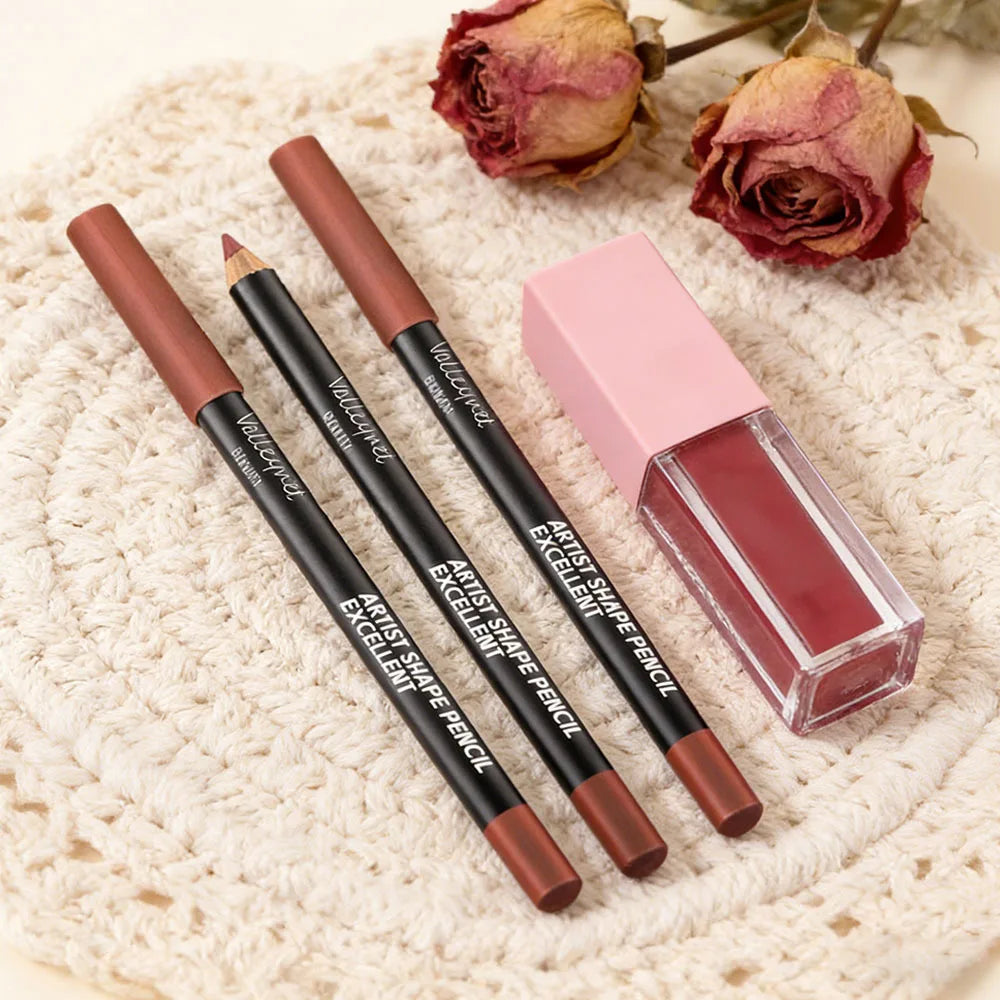 4-Piece Lip Set: 3 Precision Lip Liners + High-Shine Gloss Lip Liner & Gloss Set QXL