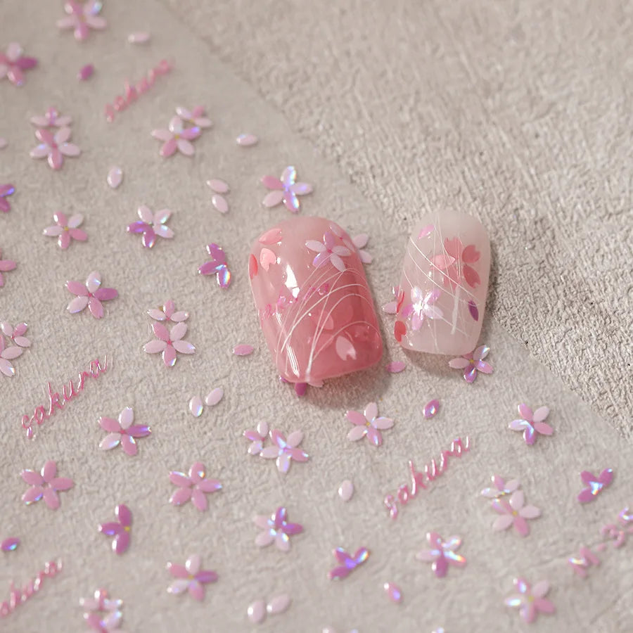 5D Kawaii Nail Art Stickers – Pink Flower, Peach & Butterfly Nail Art Stickers QXL