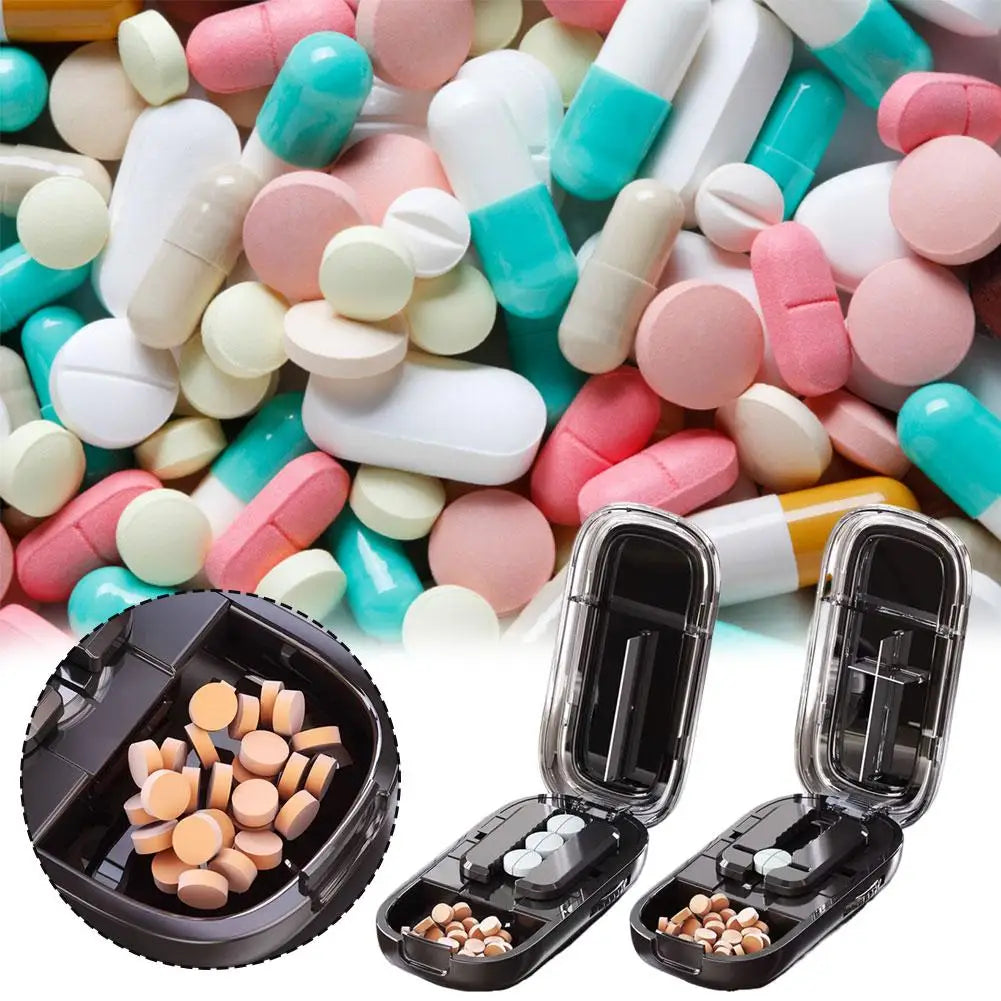 Pill Cutter & Storage Box | 1/2 & 1/4 Tablet Splitter Portable Pill Cutter Organizer QXL