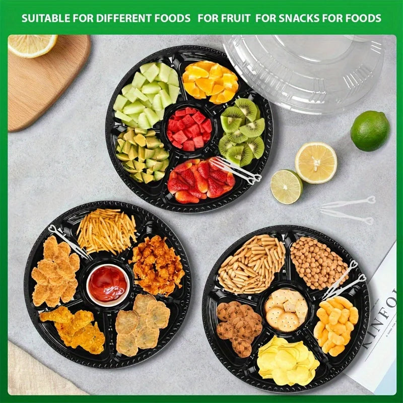 Round Plastic Appetizer Tray with Lid | Snack & Fruit Platter Appetizer Serving Tray QXL