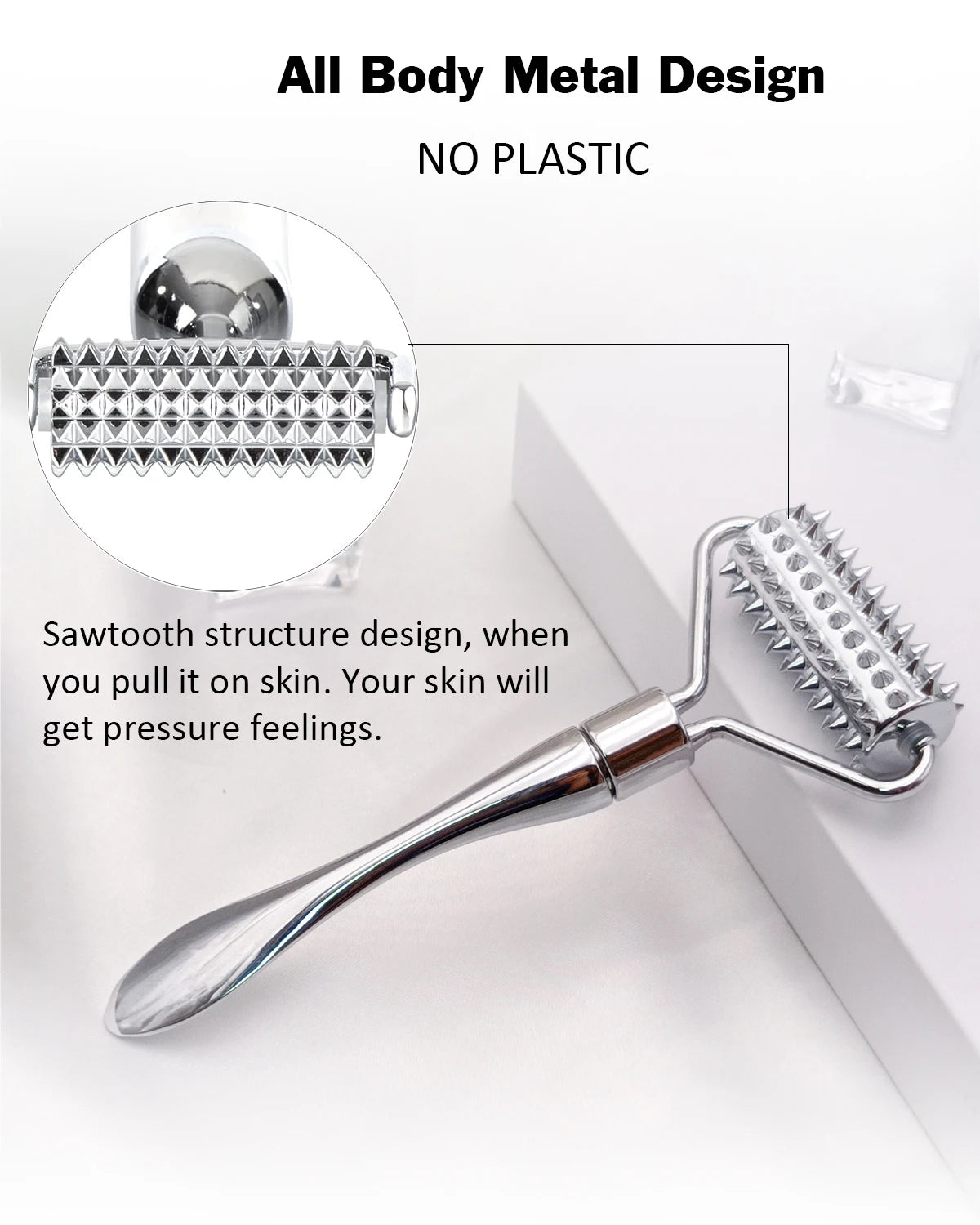 Metal Face Roller & Eye Massage Tool | Stainless Steel Face Massage Roller QXL