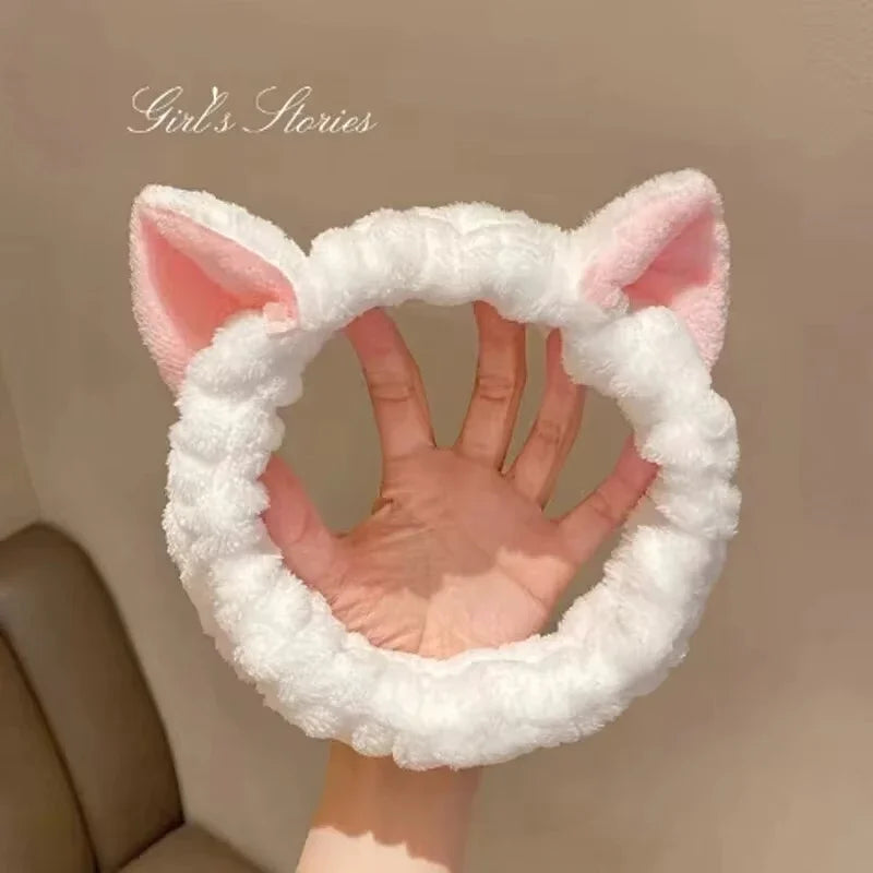 Coral Fleece Cat Ear Headband for Makeup & Face Washing Makeup Headband QXL