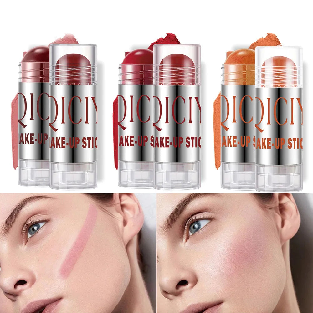 Natural Solid Blush Stick | 3-in-1 Matte Blush, Lip & Highlight Solid Blush Stick QXL