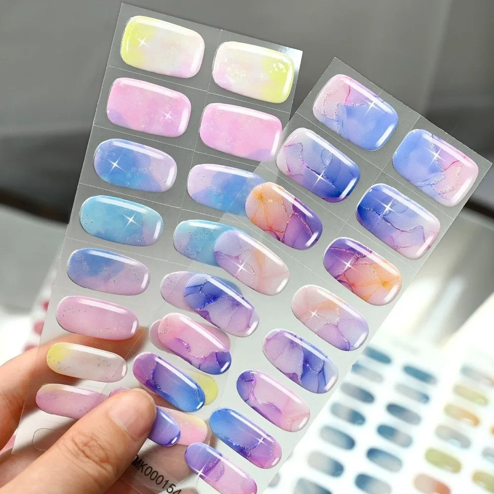 16-Tip UV Nail Strips | 3D Glitter Marble Self-Adhesive Stickers Nail Art Stickers QXL