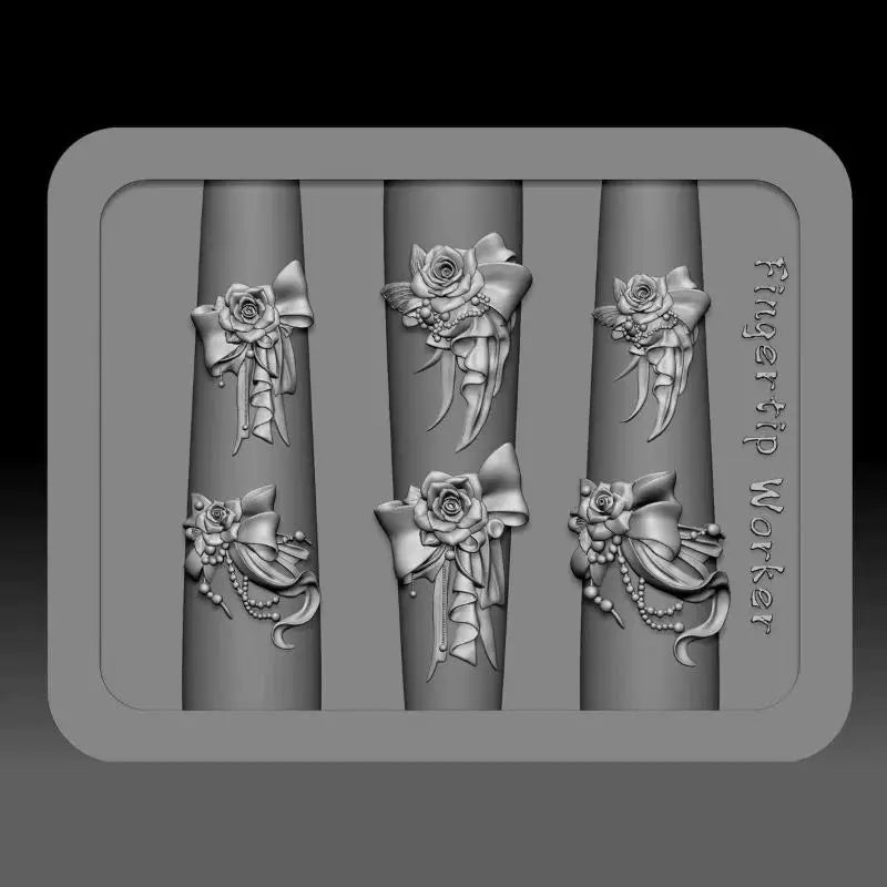 3D Resin Nail Art Mold – Rose, Bow & Floral Charm Templates Nail Art Mold QXL