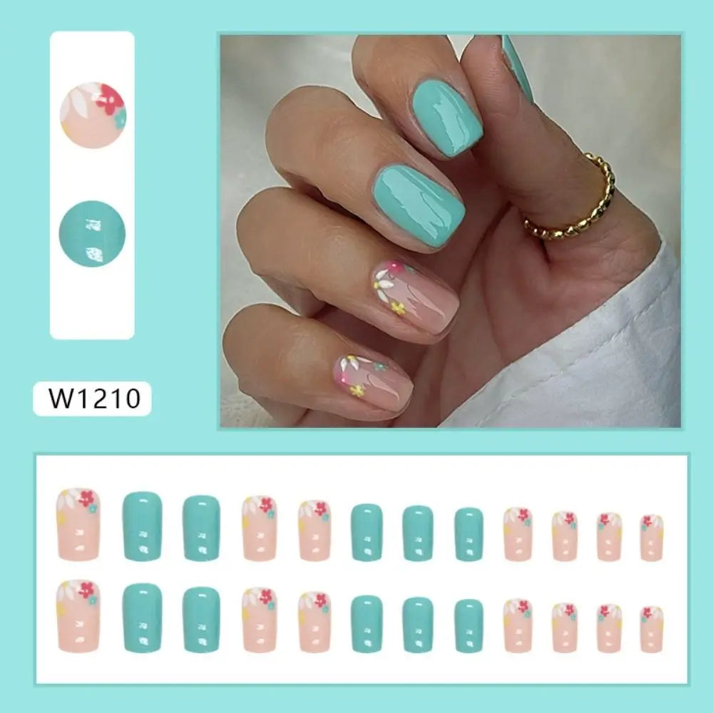 Long Square Press-On Nails | Flower Rainbow Starburst 24pc Press-On Nail Tips QXL