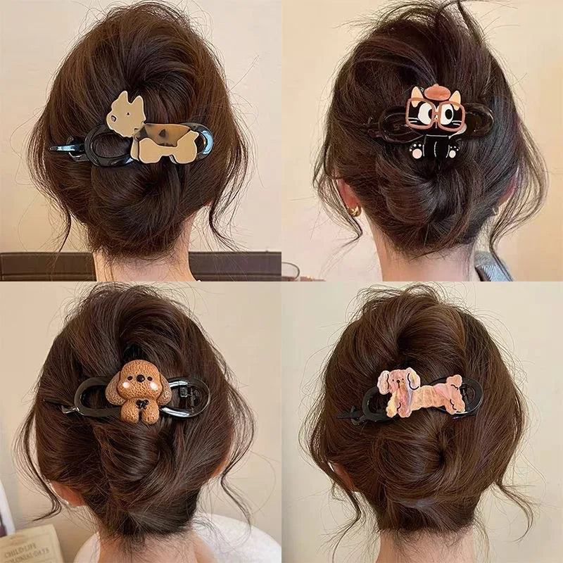 Cute Animal Dog Hair Claw Clip | Updo Twist Styling Hair Claw Clip QXL