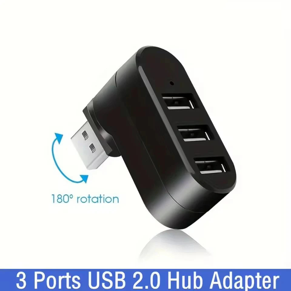 USB 2.0 Hub 3-Port 180° Rotatable Splitter Adapter | Plug & Play USB Hub QXL