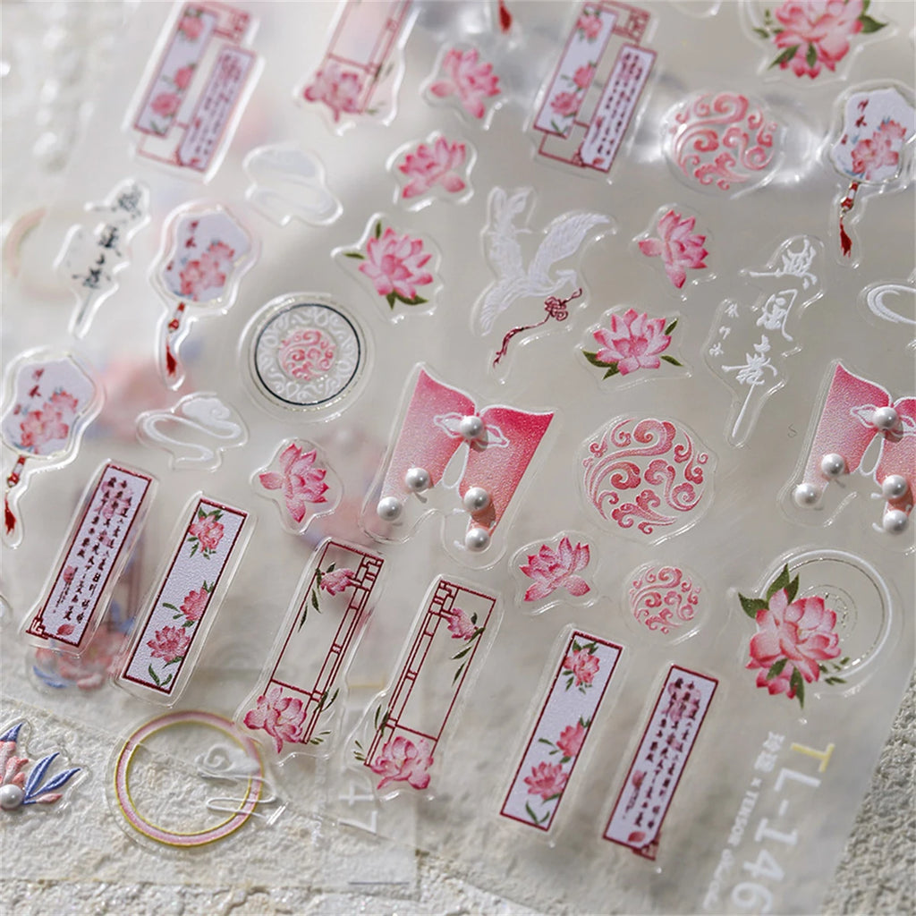 5D Chinese Lotus Flower Nail Art Stickers | Self-Adhesive Decals Nail Art Stickers QXL