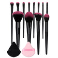 KOSSHOW 14-Pc Makeup Brush Set with Powder Puffs | Pink & Black Makeup Brush Set QXL black
