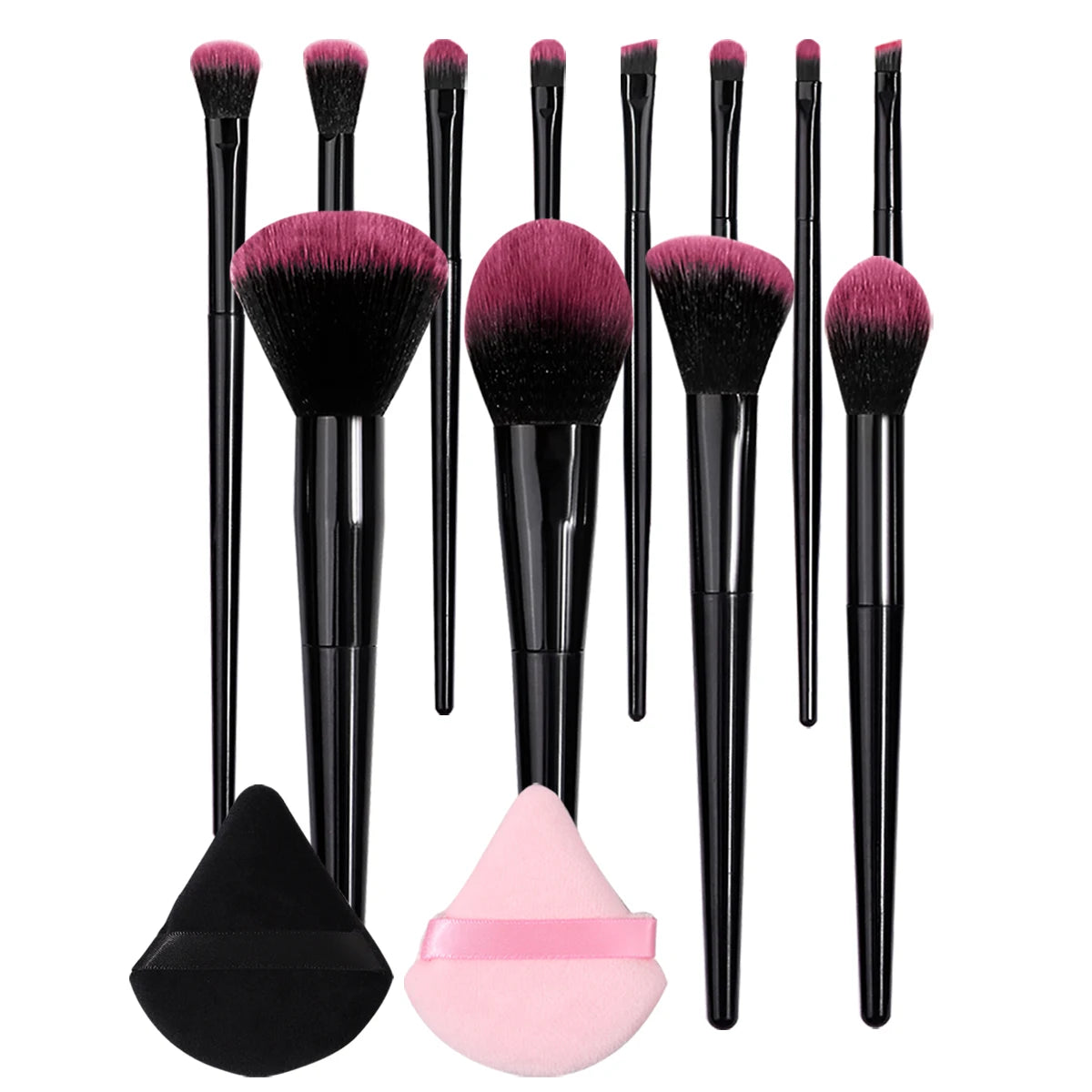 KOSSHOW 14-Pc Makeup Brush Set with Powder Puffs | Pink & Black Makeup Brush Set QXL black