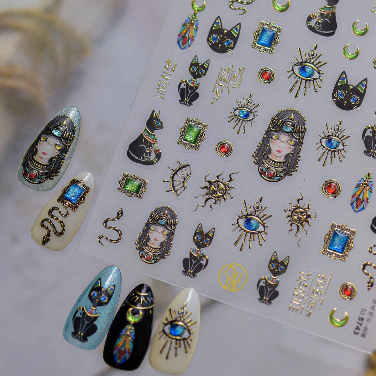 5D Embossed Egyptian Nail Stickers | Gold Foil Cleopatra Decals Nail Art Stickers QXL