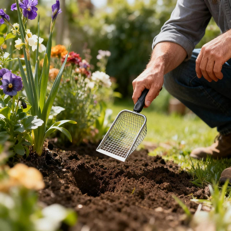 Garden Sand & Compost Sieve with Handle | One-Handed Garden Sieve QXL