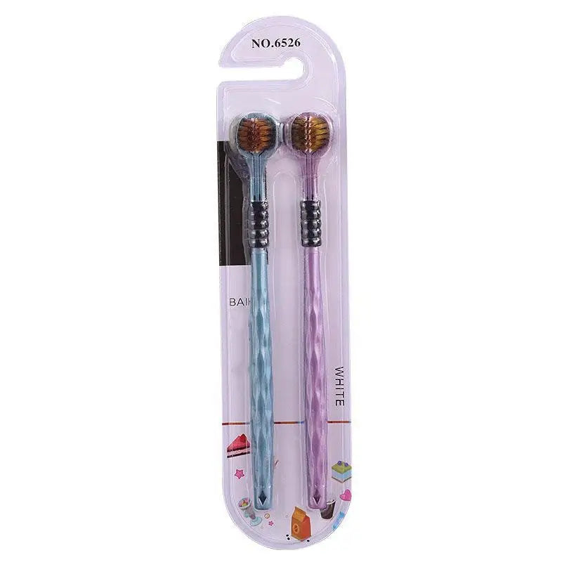 2-Pack 3D Three-Sided Toothbrush with Tongue Scraper Three-Sided Toothbrush QXL A