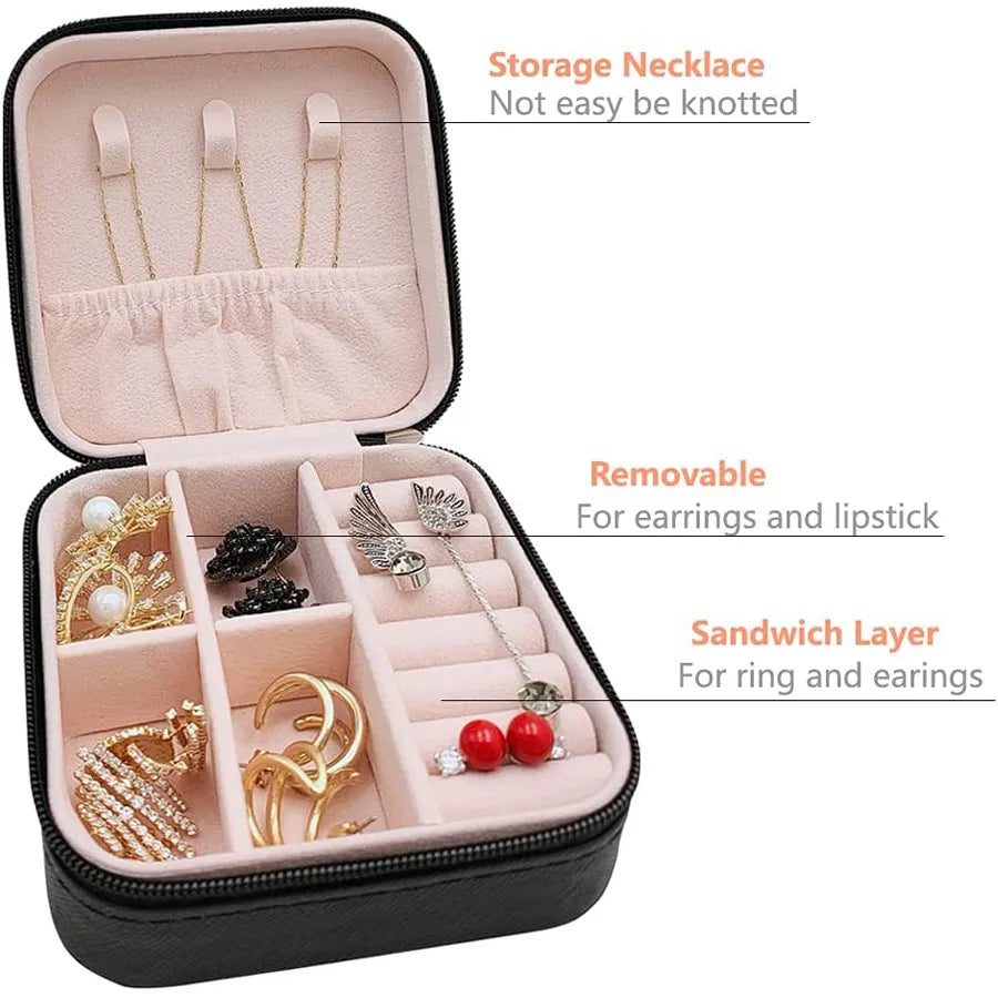 Portable Mini Travel Jewelry Box for Rings, Earrings & Necklaces Travel Jewelry Box QXL