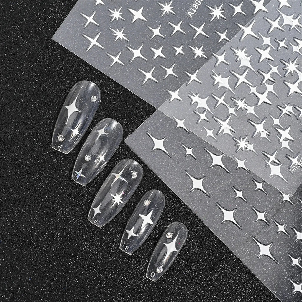 5-Pack 3D Holographic Star Nail Stickers – Gold & Silver Decals 3D Nail Art Stickers QXL