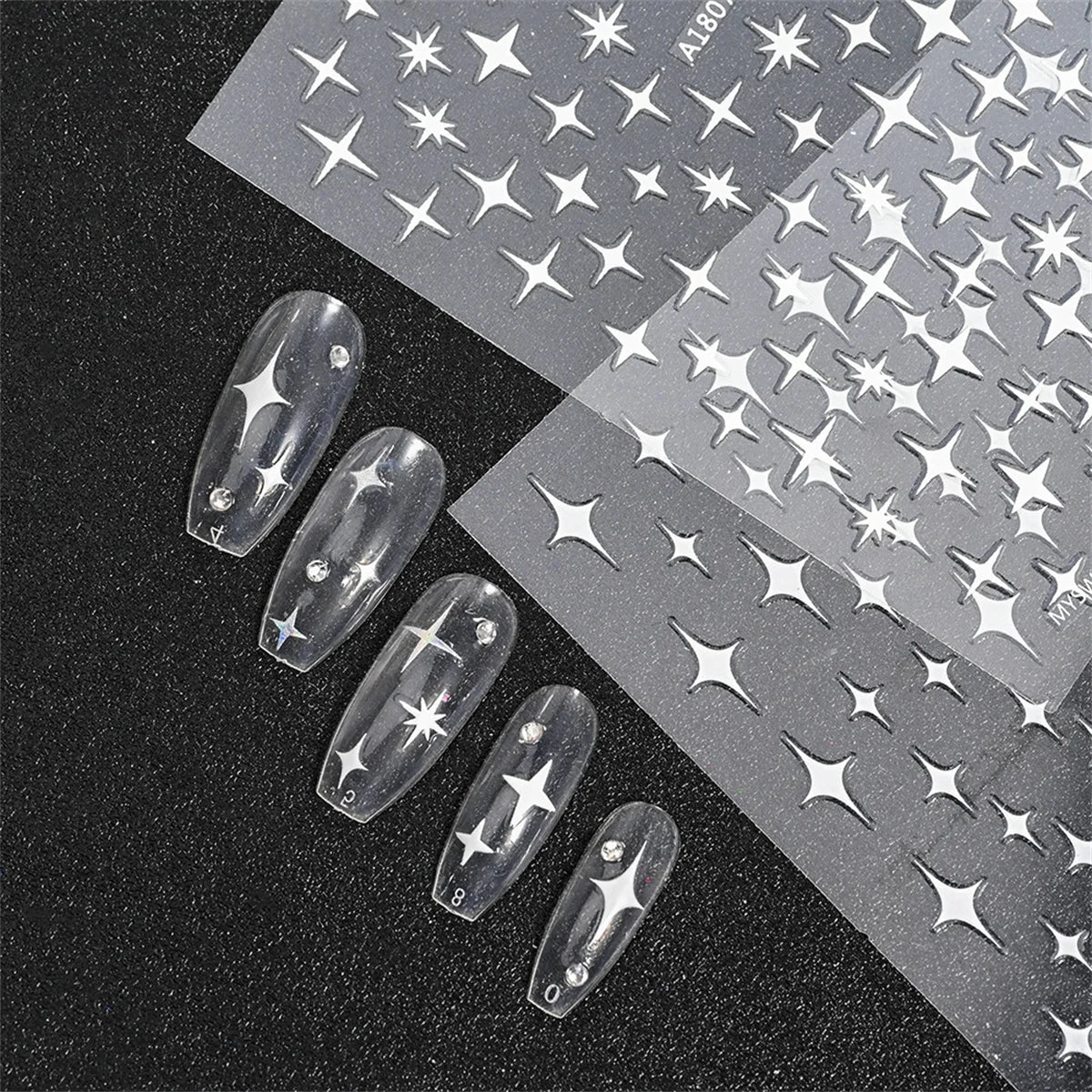 5-Pack 3D Holographic Star Nail Stickers – Gold & Silver Decals 3D Nail Art Stickers QXL
