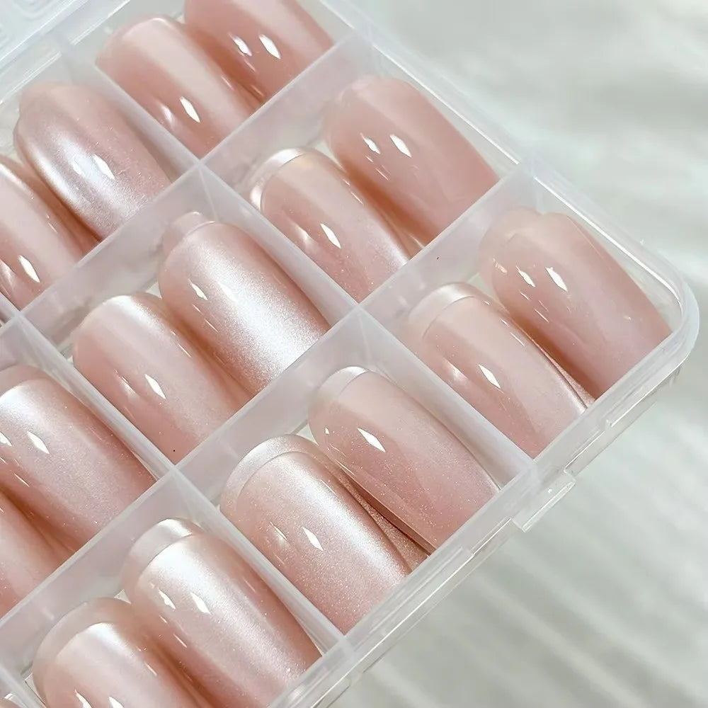 144-Pc Cat Eye Ballet Press-On Nails | Nude Glossy Medium Press-On Nail Tips QXL