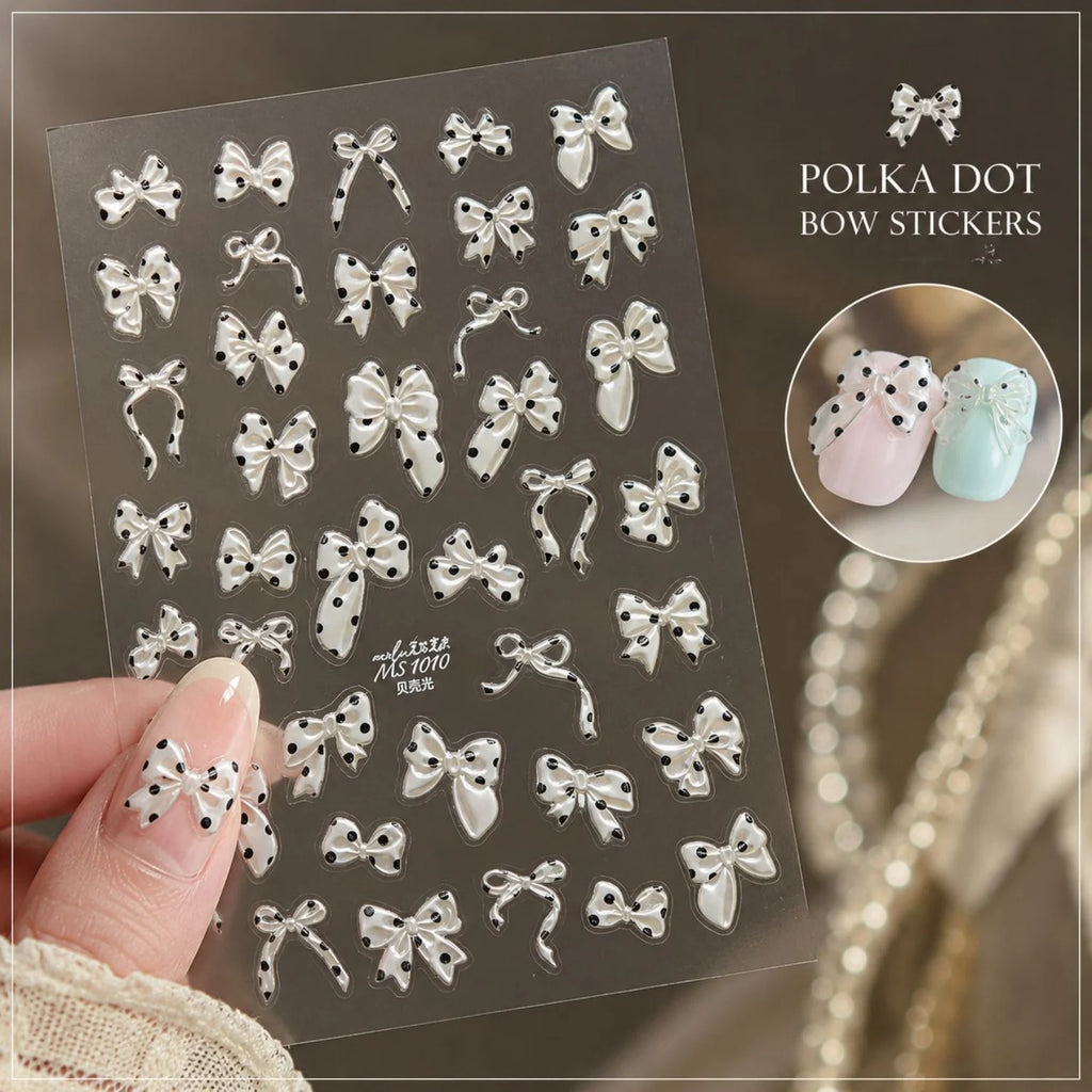 5D Bow Nail Stickers | Shell Shiny Satin Bowknot Self-Adhesive Decals Nail Art Stickers QXL