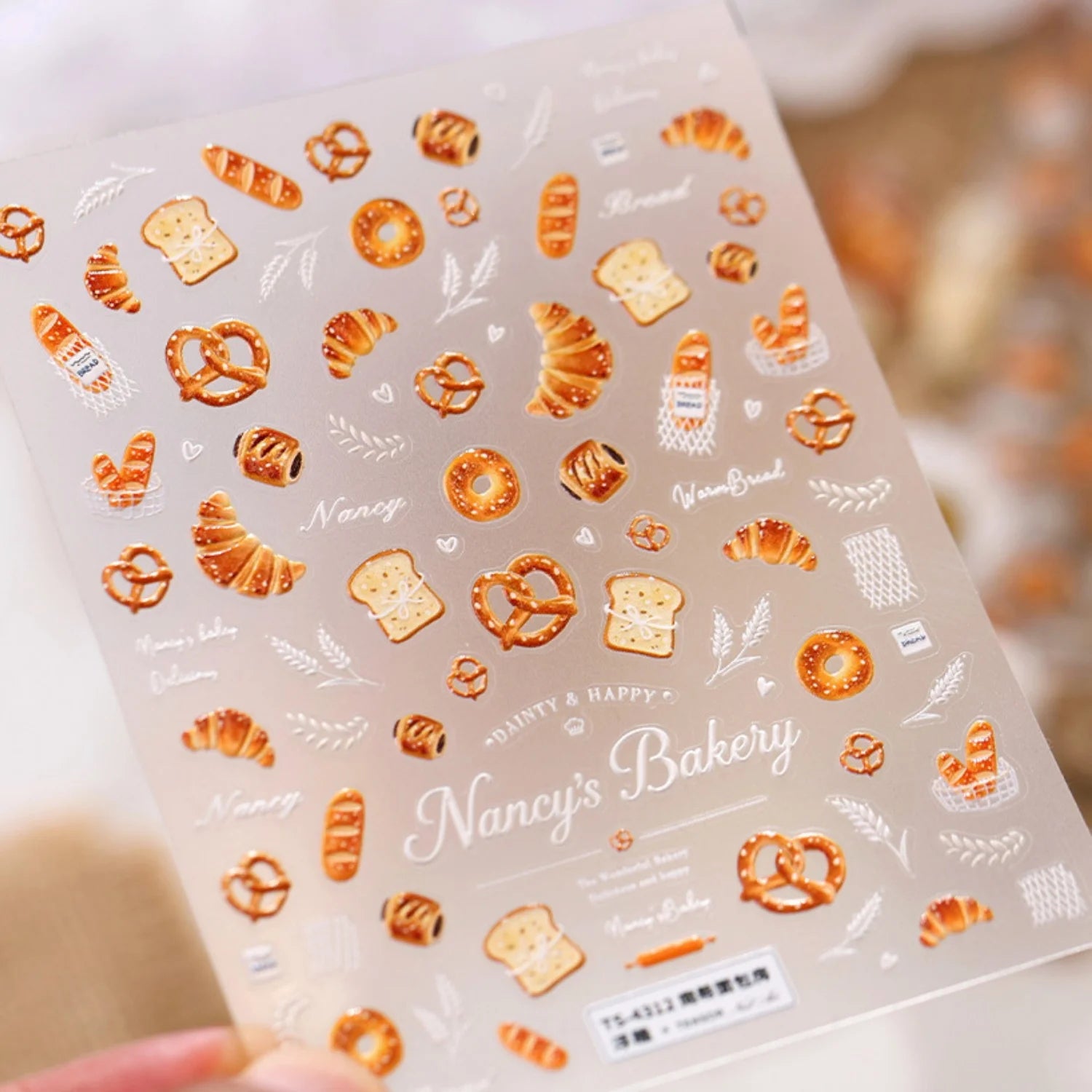 5D Embossed Bakery Nail Stickers | Croissant Food Decals Nail Art Stickers QXL
