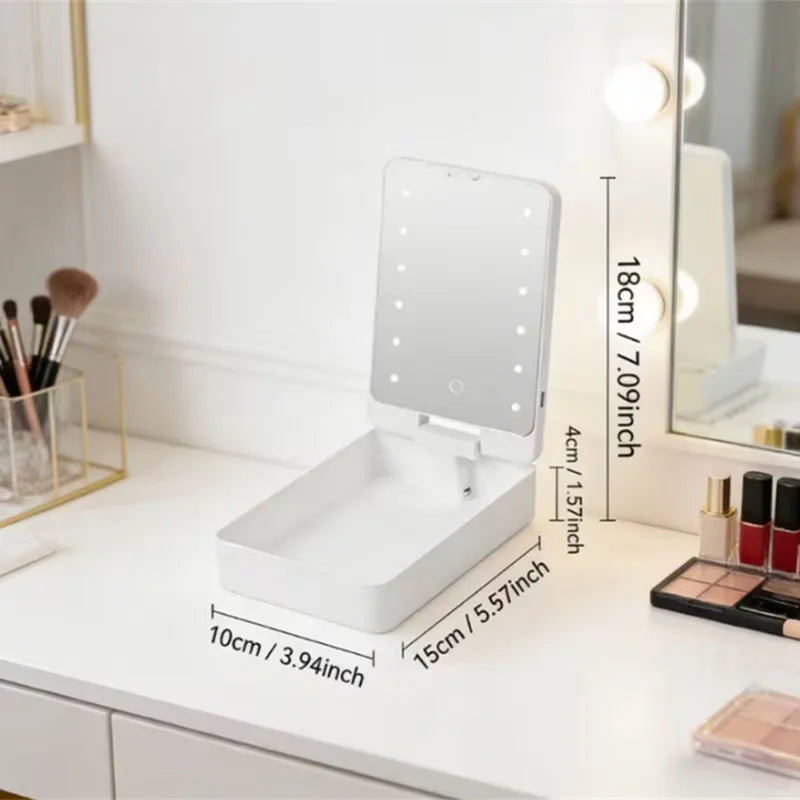 2-in-1 Makeup Brush Organizer Case with LED Mirror & USB-C Makeup Brush Organizer QXL