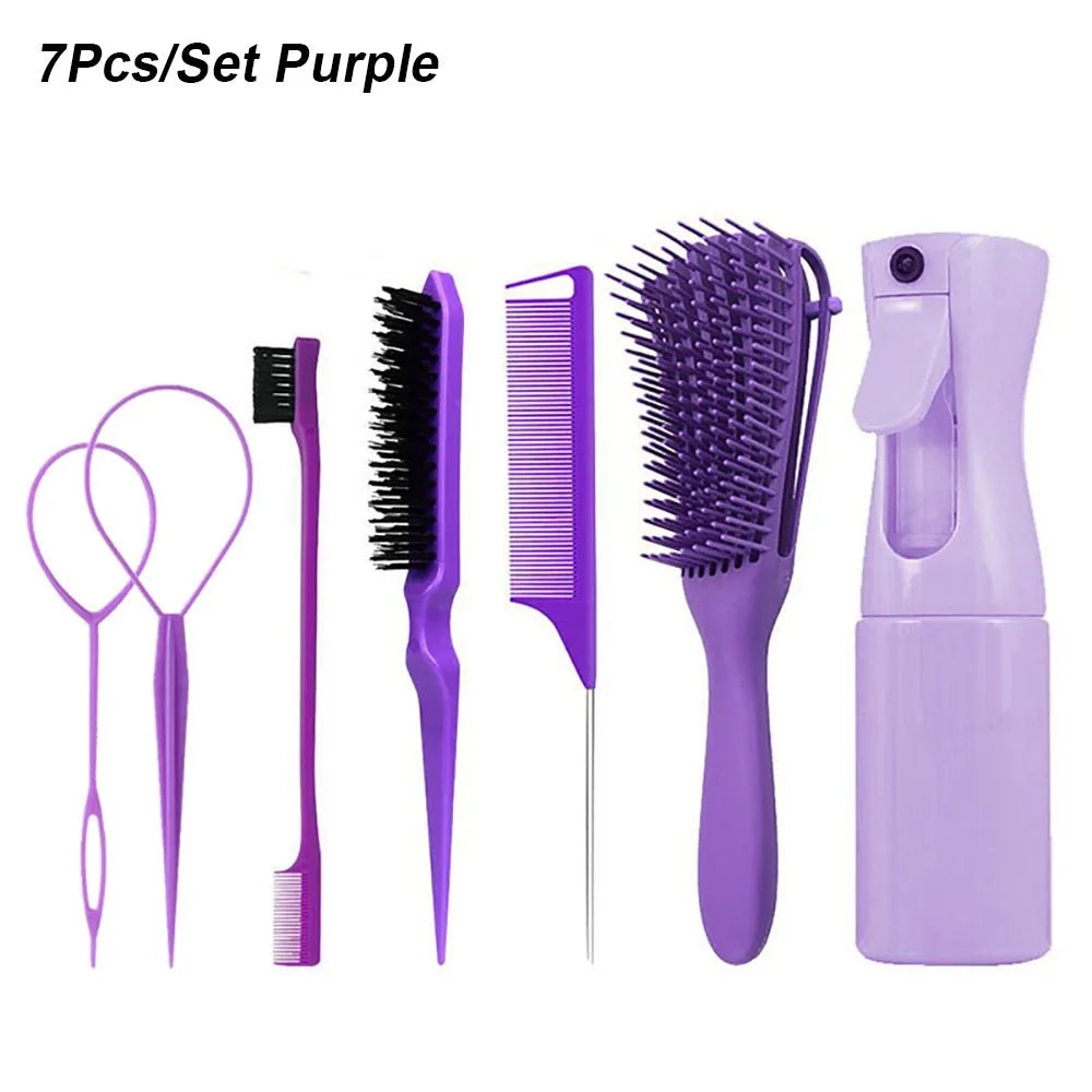 7-Piece Edge Control & Braiding Hair Tool Set | Ponytail Kit Hair Styling Tool Set QXL 7Pcs Purple