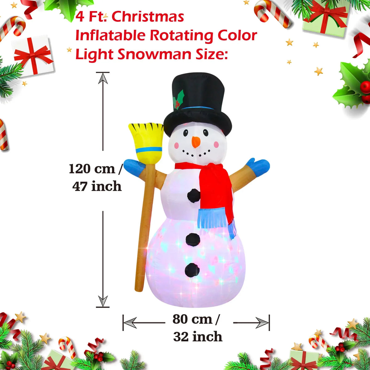 Giant LED Christmas Inflatable Decorations – Snowman & More Inflatable Christmas Decor QXL 1.2M-Broom Snowman EU