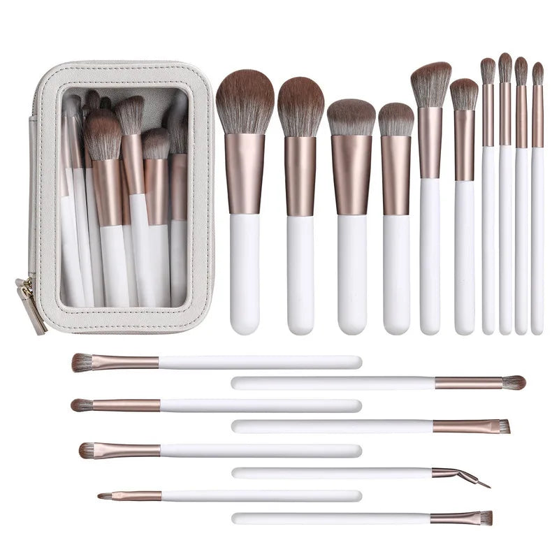 18-Piece Pearlescent White Makeup Brush Set | Soft Nylon Bristles Makeup Brush Set QXL