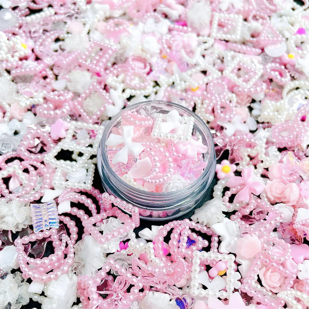 3D Kawaii Resin Nail Charms – Mixed Flowers, Hearts & Pearls Nail Art Charms QXL One Box