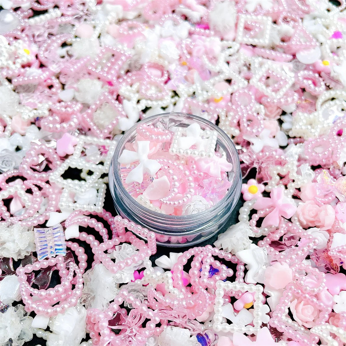 3D Kawaii Resin Nail Charms – Mixed Flowers, Hearts & Pearls Nail Art Charms QXL One Box