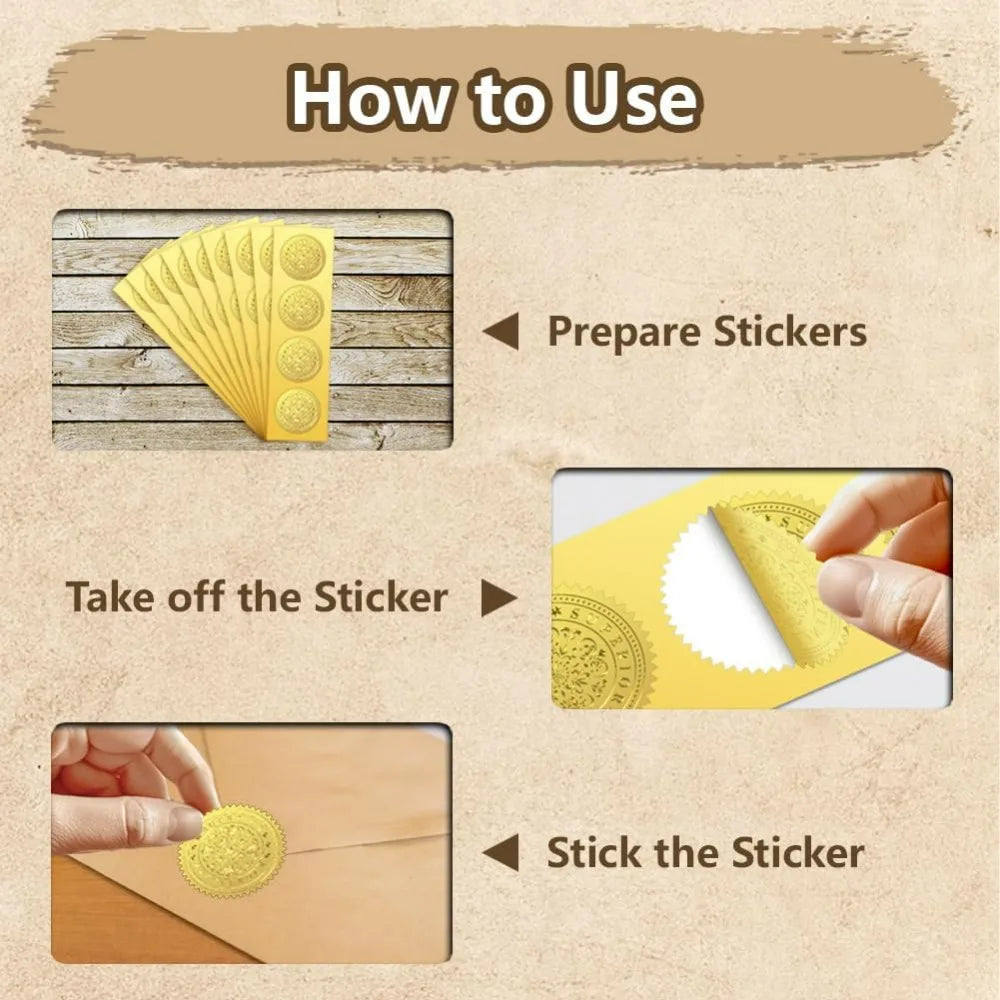 Gold Foil Bee Honeycomb Embossed Seal Stickers 2" 100 Pack Decorative Seal Stickers QXL