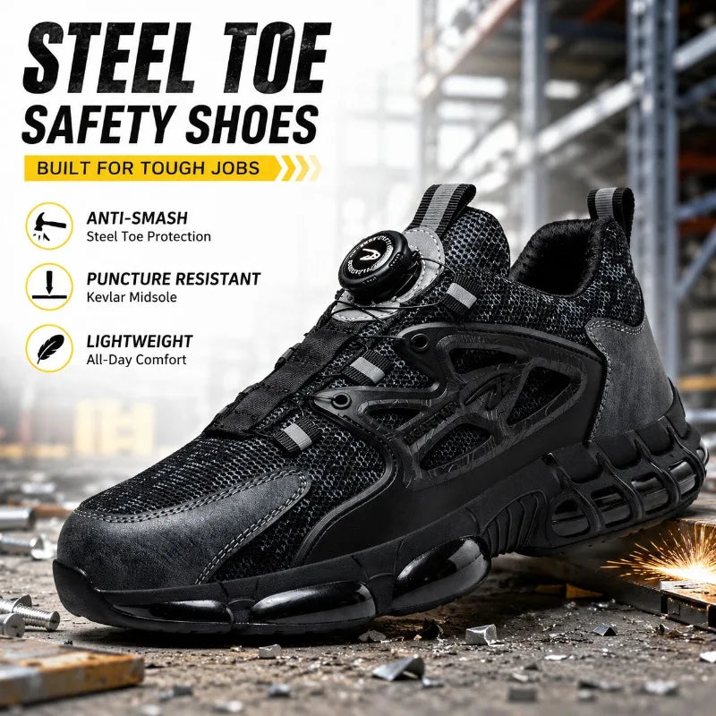 Men's Steel Toe Safety Work Sneakers | Lightweight & Breathable Safety Work Shoes QXL