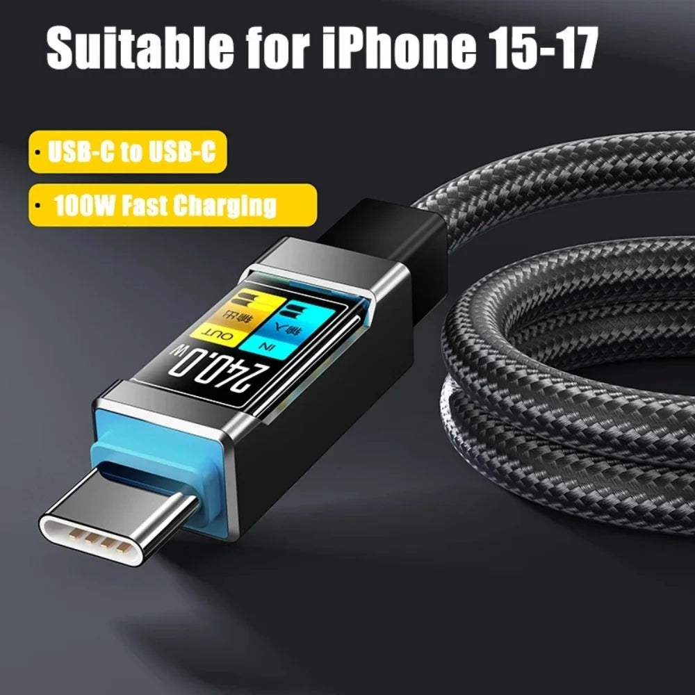 100W USB-C to USB-C Braided Fast Charging Cable E-Marker USB-C Charging Cable QXL