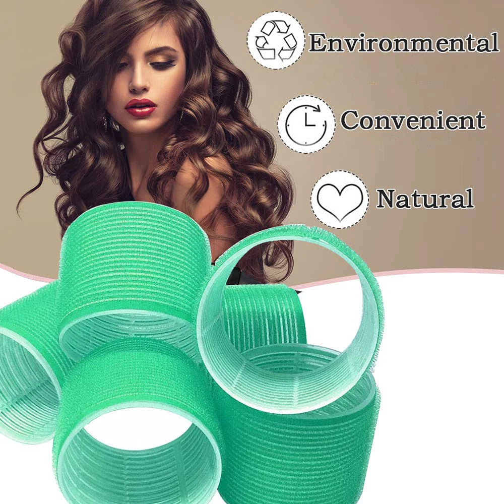 6-Pack Jumbo Self-Grip Heatless Hair Rollers | Hook & Loop Curlers Hair Rollers QXL