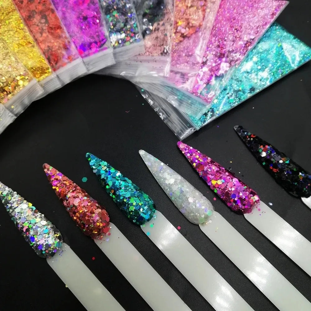 Holographic Nail Glitter Powder | Chrome Rainbow Laser Effect Nail Glitter Powder QXL