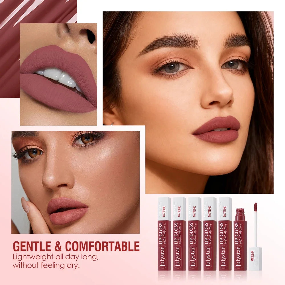 Julystar 6-Pack Velvet Lip Gloss Set | High Pigment Velvet Lip Gloss Set QXL